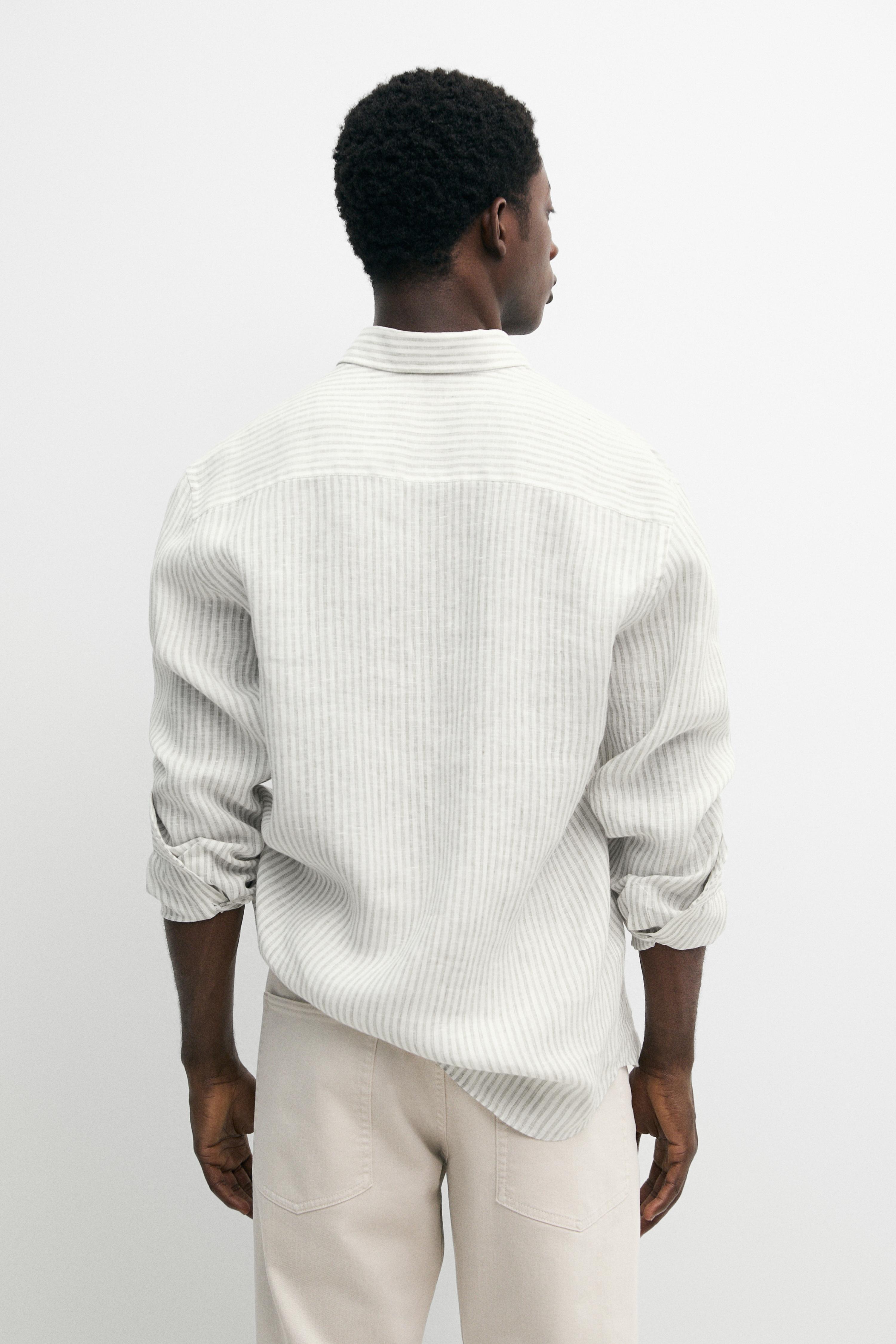 100% linen pinstriped slim fit shirt